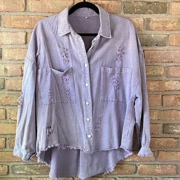 Jackets & Blazers - Lavender Distressed High Low Jacket Oversized Small P2P 23”
